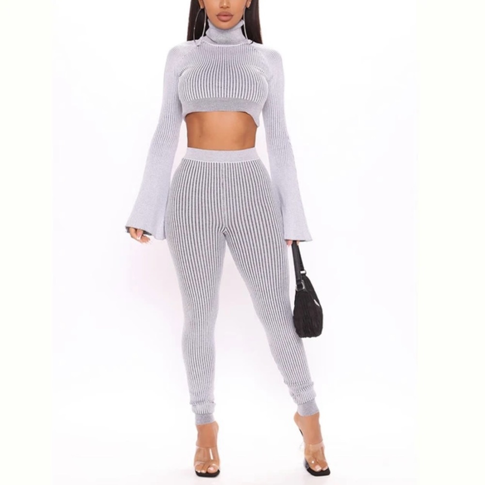 NEW Fashion Nova grey legging set Sz M